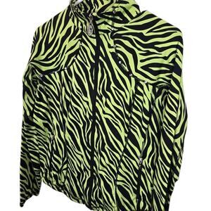 CHRISTINE ALEXANDER Swarovski Track Zip Jacket Green Black Animal Print MED VNTG